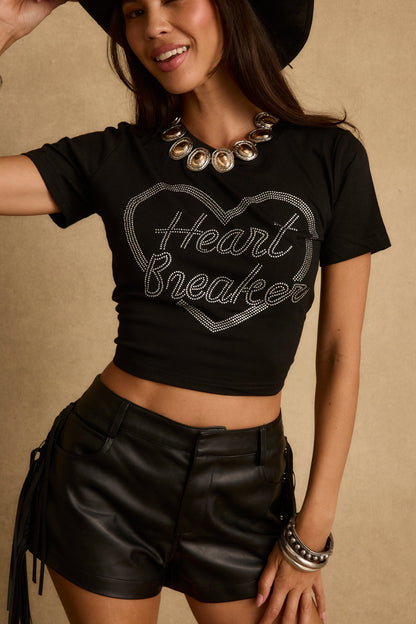 Heartbreaker Siyah Taşlı Baskılı Tişört
