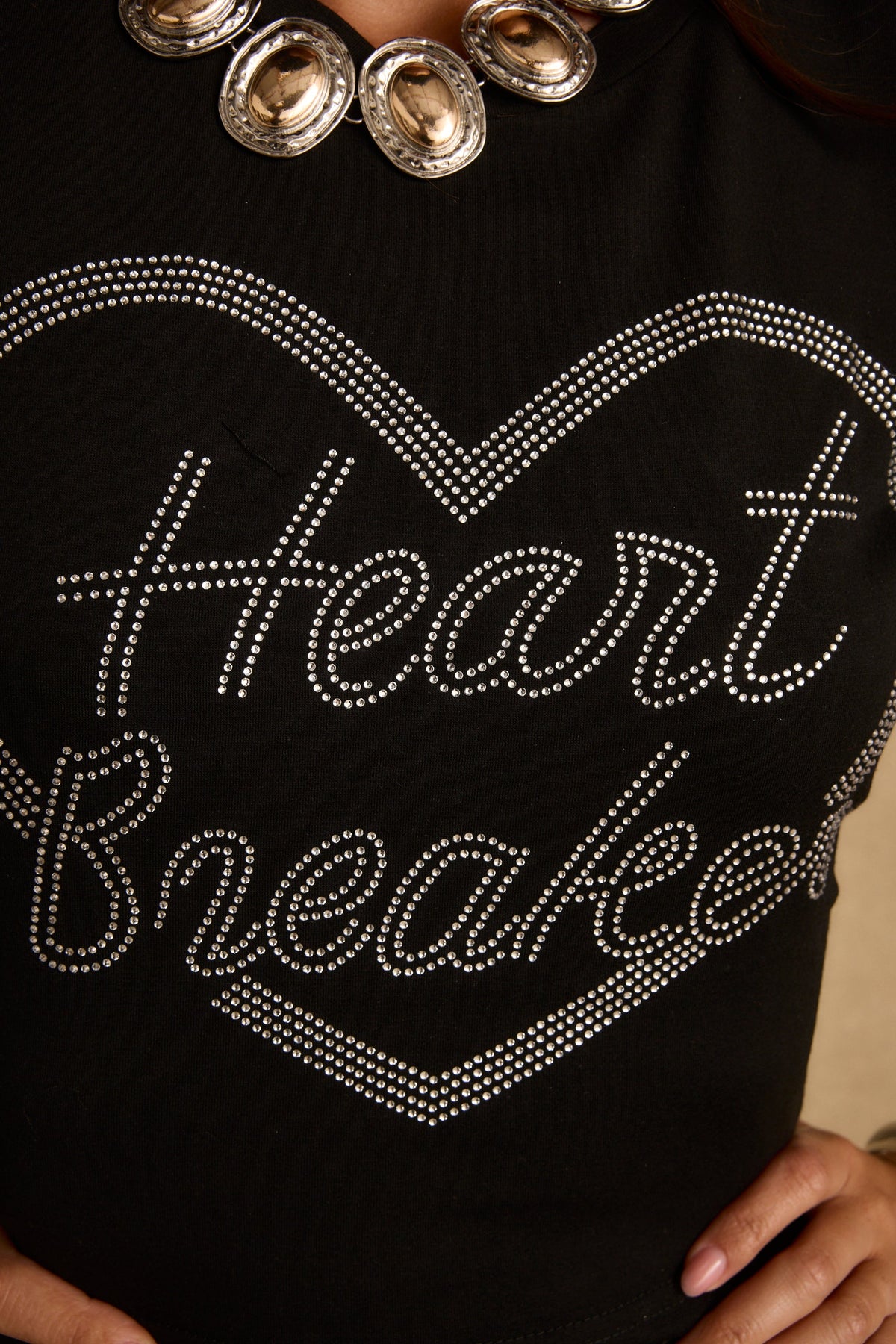 Heartbreaker Siyah Taşlı Baskılı Tişört