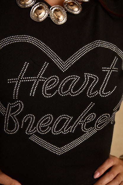 Heartbreaker Siyah Taşlı Baskılı Tişört