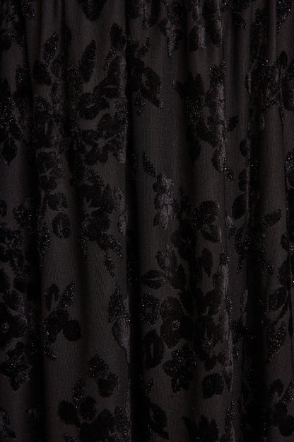 Hollow Siyah Devore Halter Maxi Elbise