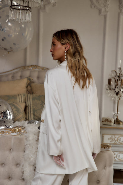 Halley Beyaz Saten Blazer Ceket