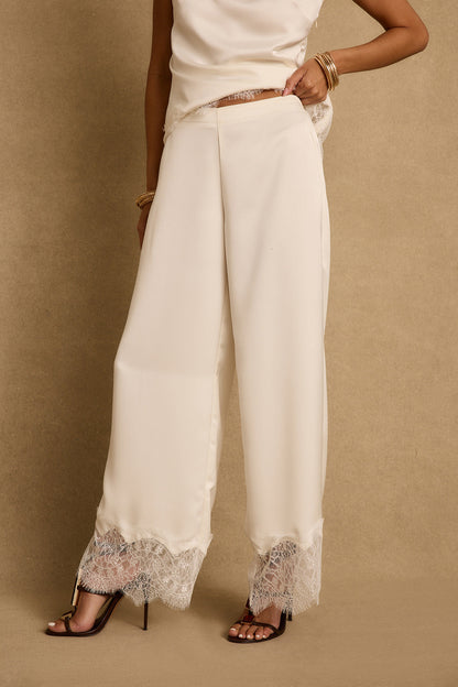 Halo Krem Saten Pantolon