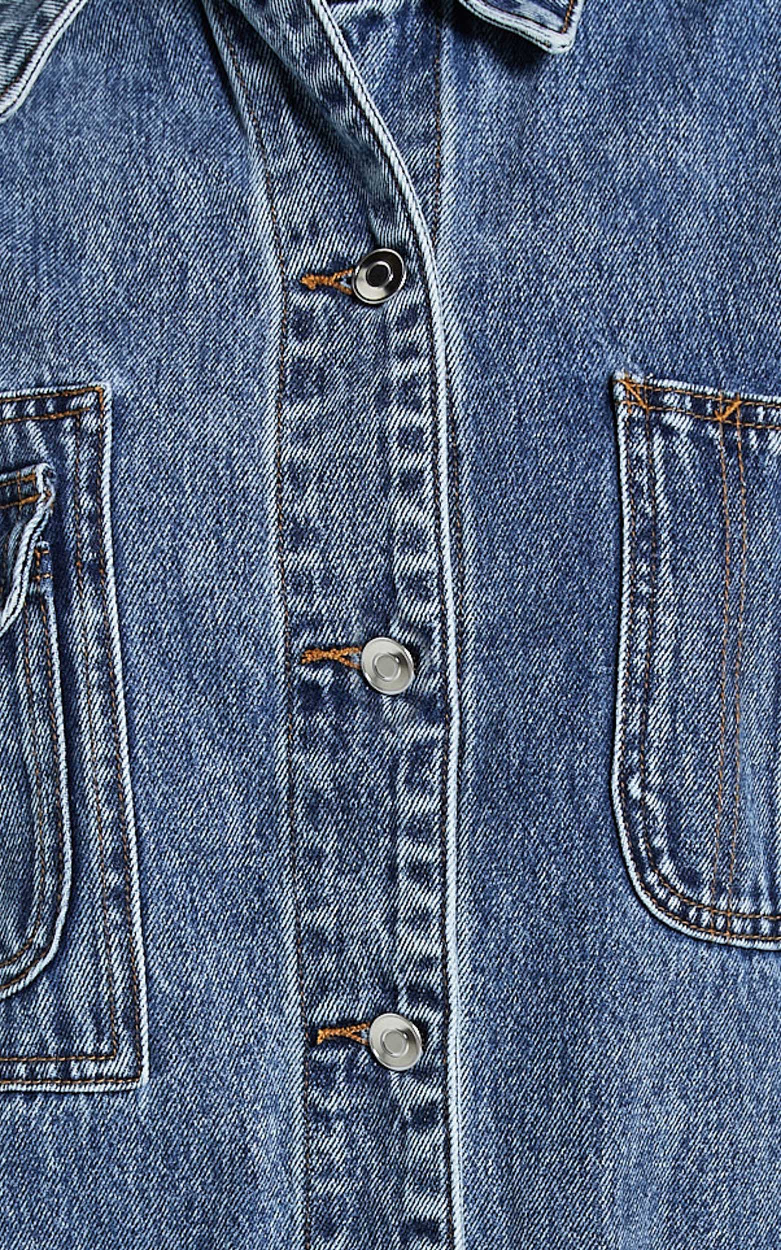 Harlow Ceket - Orta Mavi Yıkamalı Oversize Uzun Kollu Denim Ceket