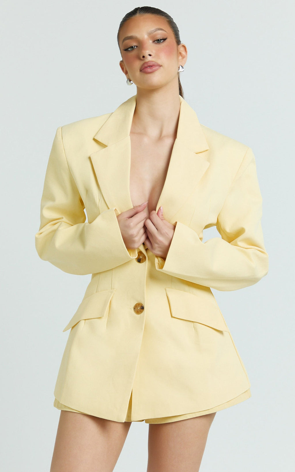 Harvey Blazer - Limon Sarısı 3 Düğmeli Kare Etek Uçlu Blazer Ceket