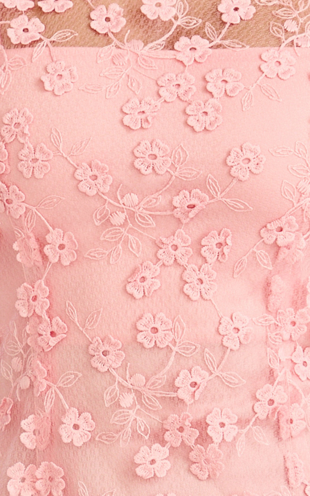Hazel Midi Elbise - Pembe 3D Çiçekli File Bodycon Elbise