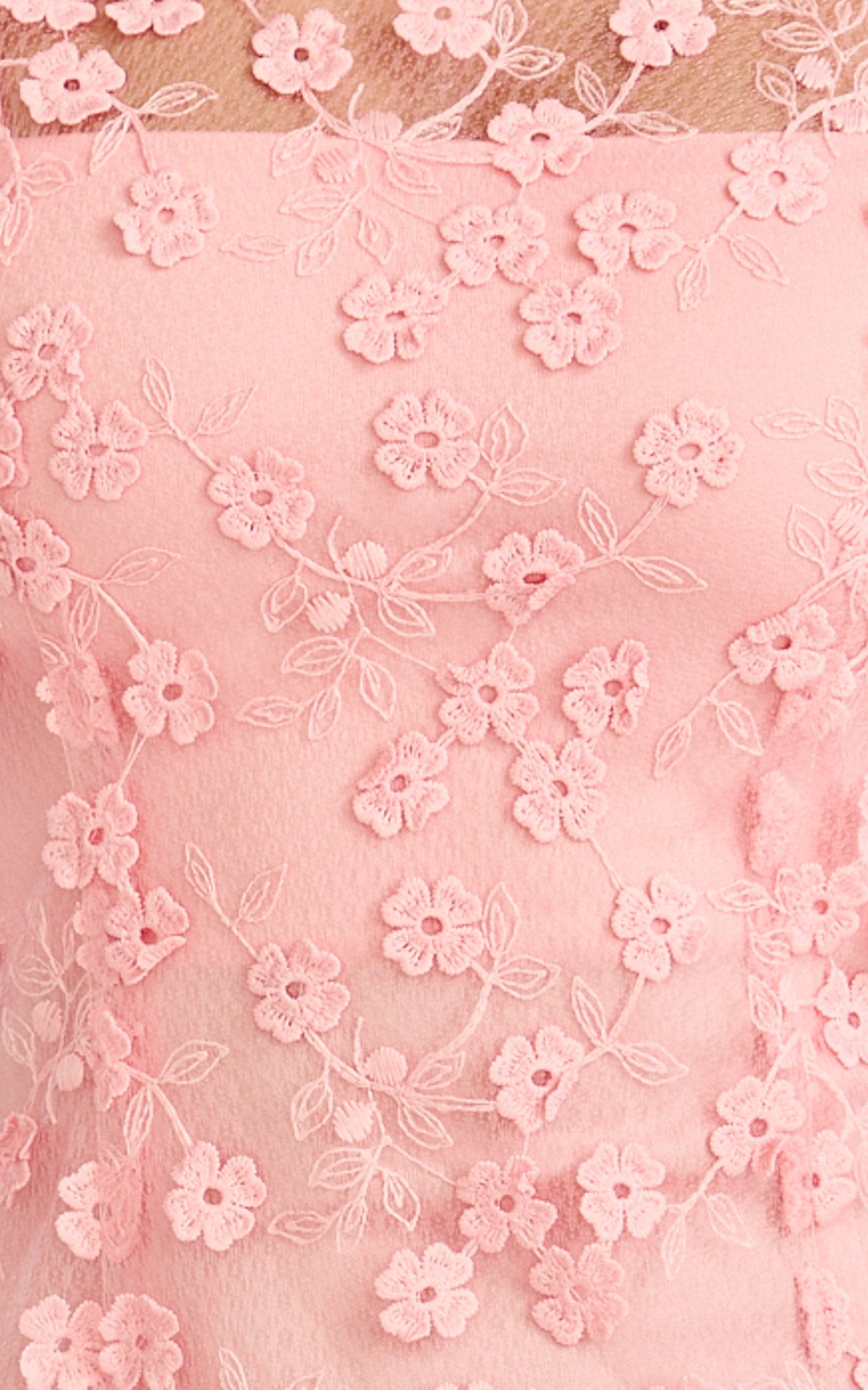 Hazel Midi Elbise - Pembe 3D Çiçekli File Bodycon Elbise