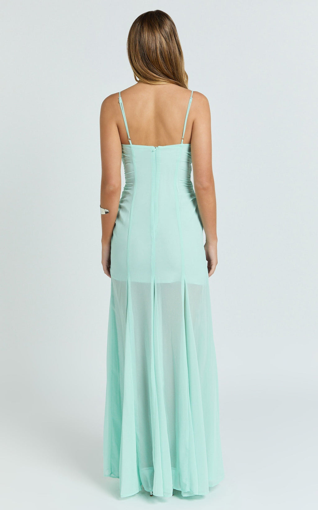 Hudgens Maxi Elbise - Mint Şifon Godet Panelli Elbise
