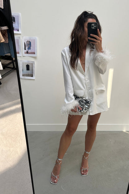 Tease Me Beyaz Tüylü Blazer Ceket