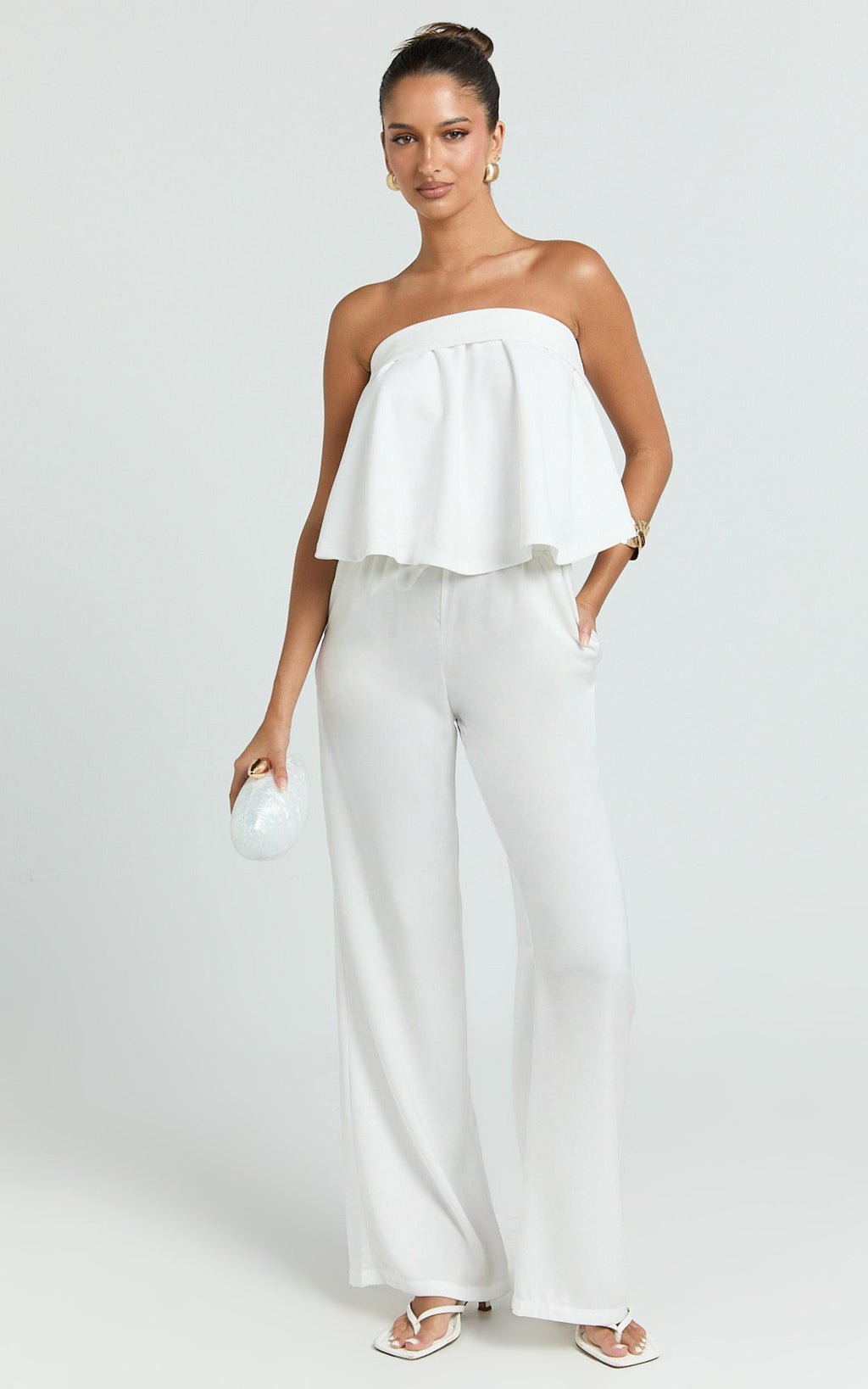 Imara Üst - Kırık Beyaz Straplez Peplum Üst