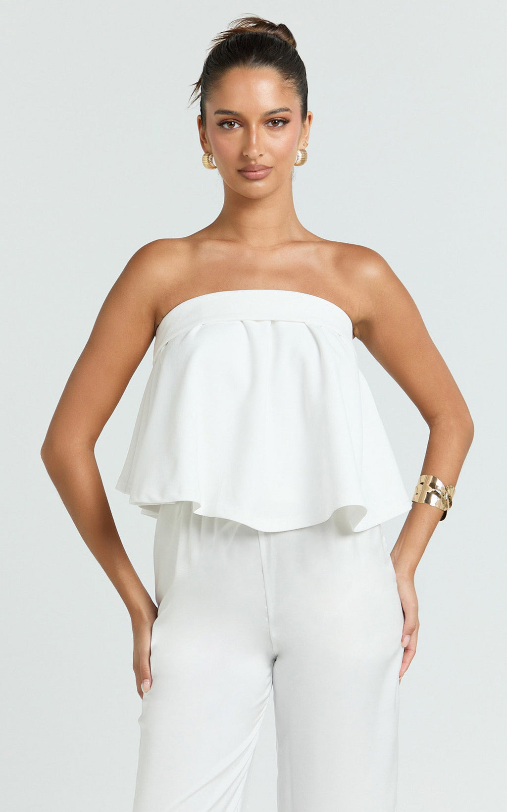 Imara Üst - Kırık Beyaz Straplez Peplum Üst
