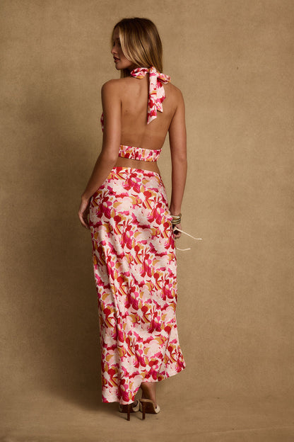 Joelle Pembe Çiçekli Halter Crop Üst