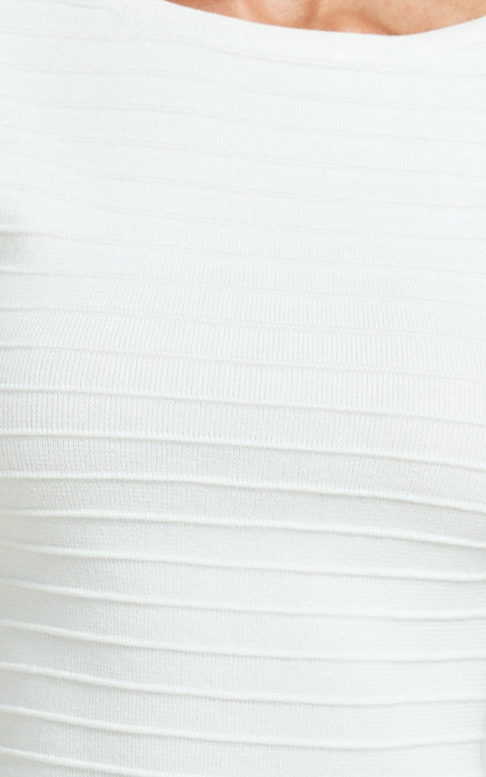 Jacqueline Mini Elbise - Krem Yüksek Yaka Fit & Flare Pileli Triko Elbise