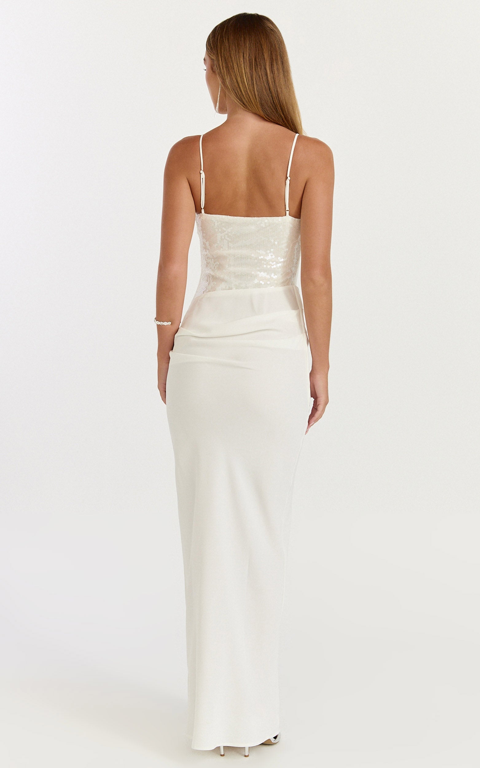 Jasmin Maxi Elbise - Payet Kaplamalı Elbise - Beyaz
