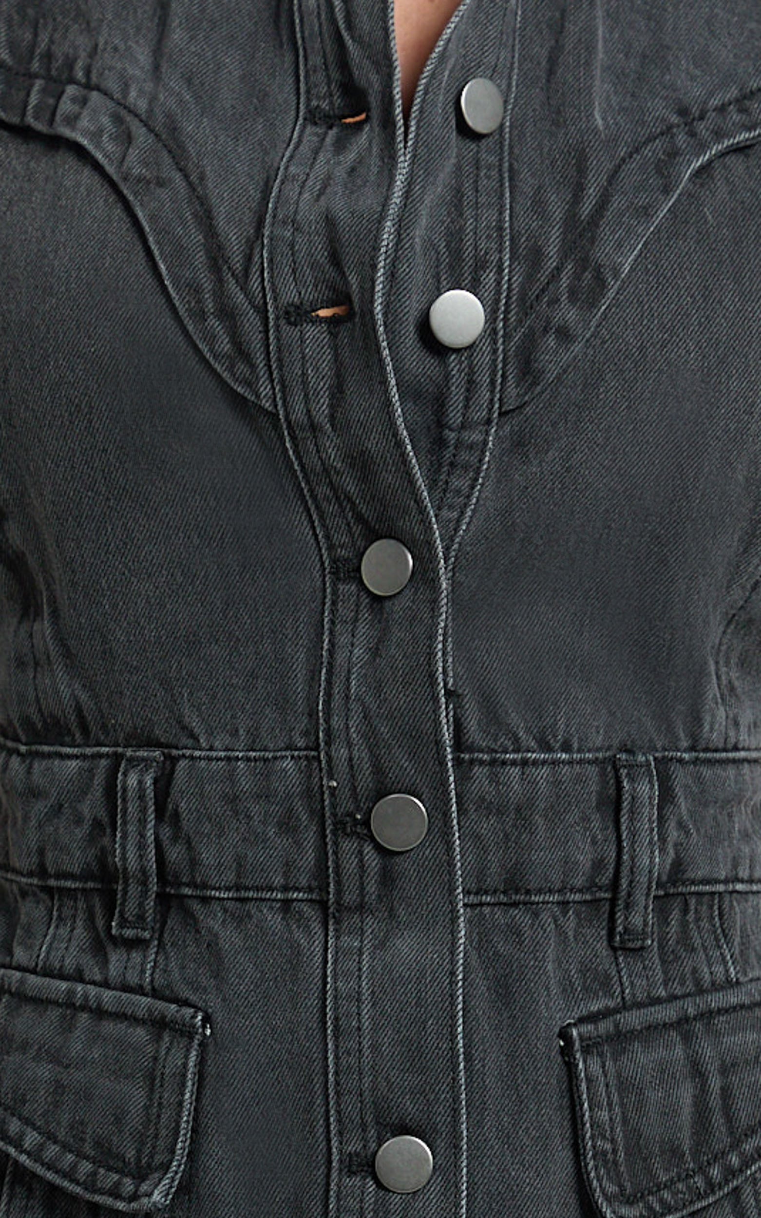 Jasse Mini Elbise - Yıkanmış Siyah Metal Düğmeli Denim Elbise