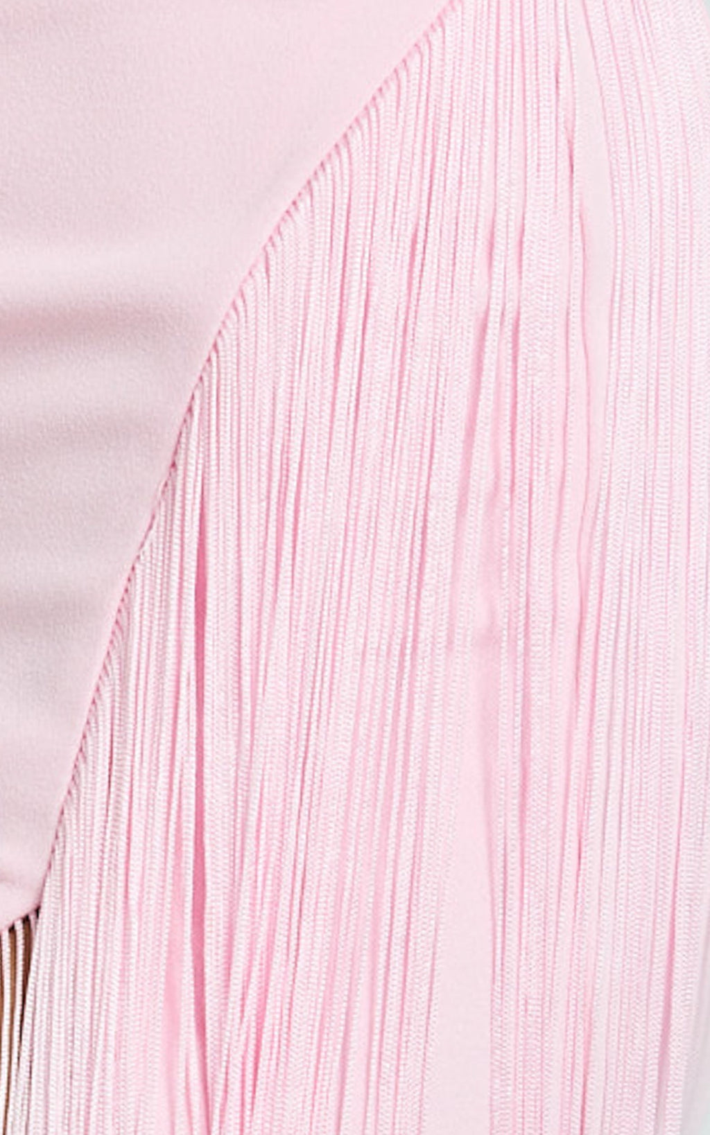 Joanne Maxi Elbise - U Yaka Püsküllü Elbise - Pembe