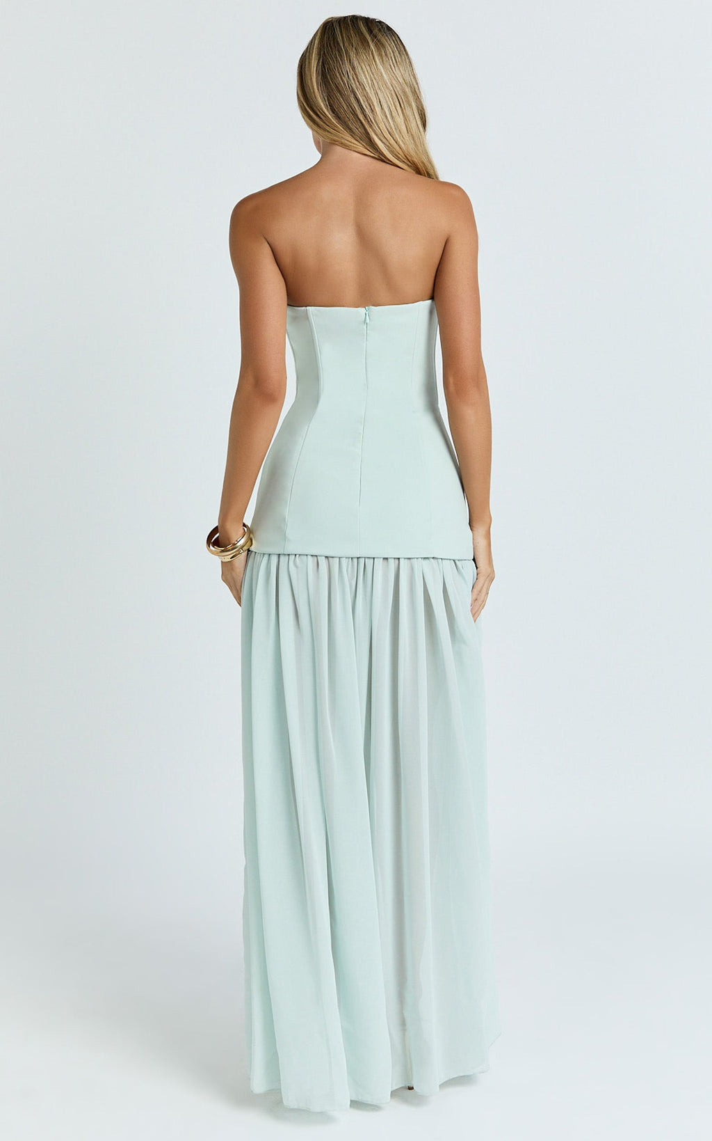 Jocelyn Maxi Elbise - Mint Straplez Büzgülü Fit & Flare Elbise