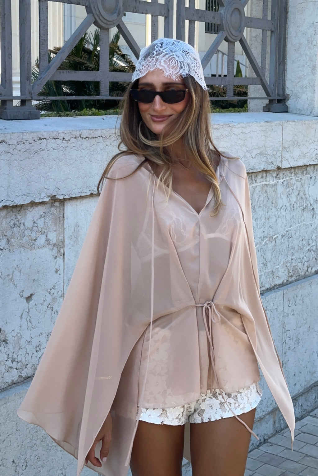 Jolie Pudra Pembe Şifon Tunik Bluz