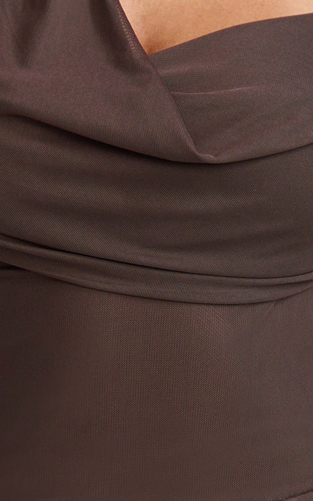 Karla Mini Elbise - Asimetrik Bağlamalı Yaka Fit & Flare Elbise - Çikolata