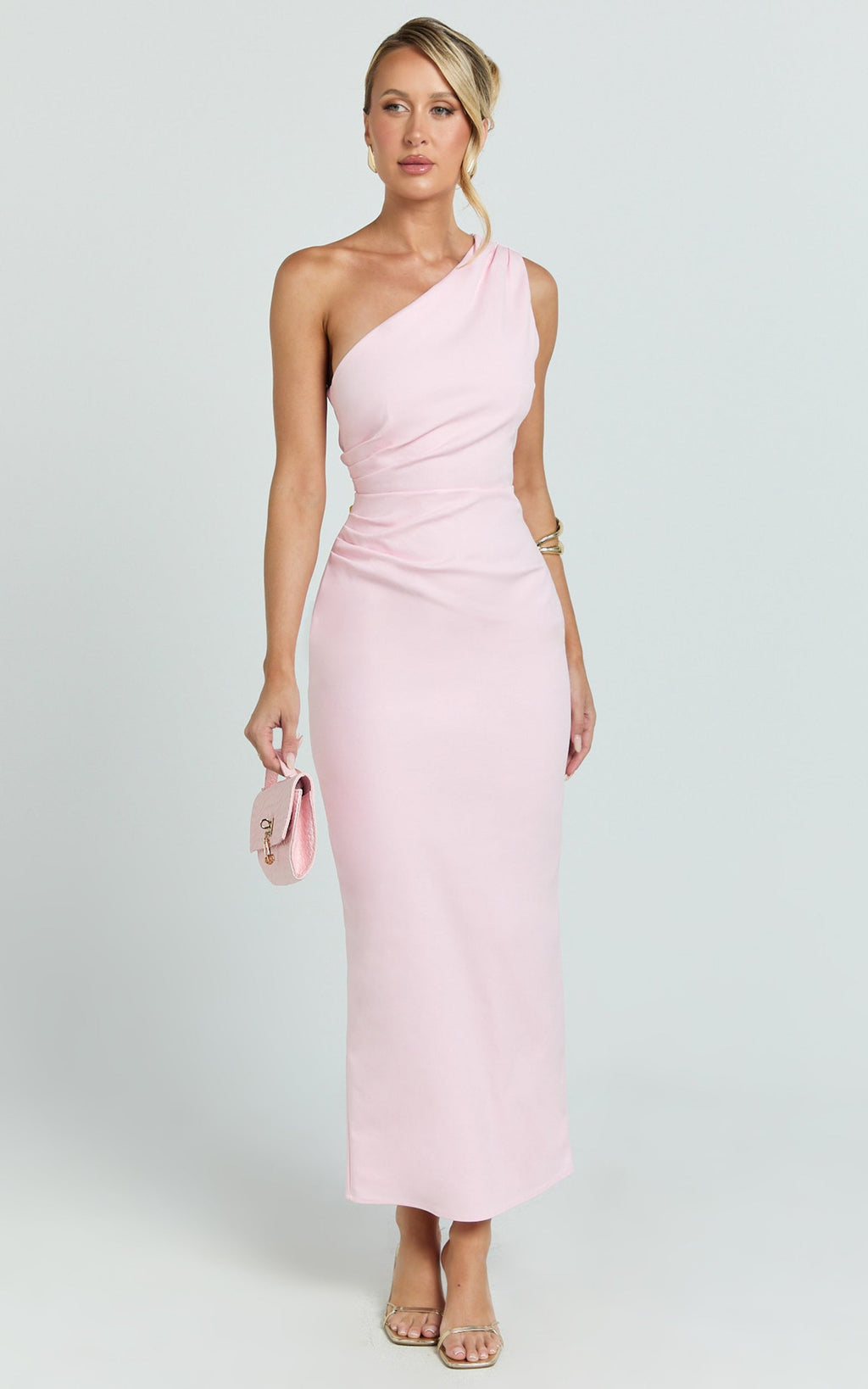Karlie Midi Elbise - Tek Omuz Dar Kesim Elbise - Pembe