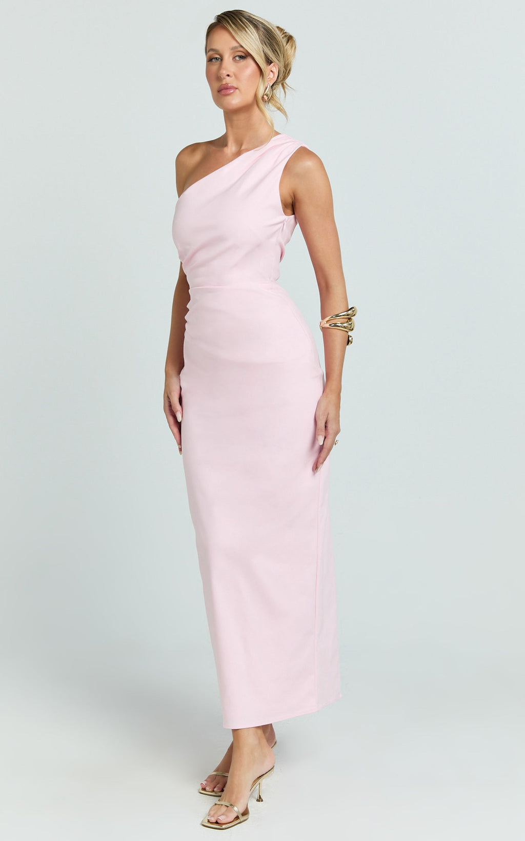 Karlie Midi Elbise - Tek Omuz Dar Kesim Elbise - Pembe