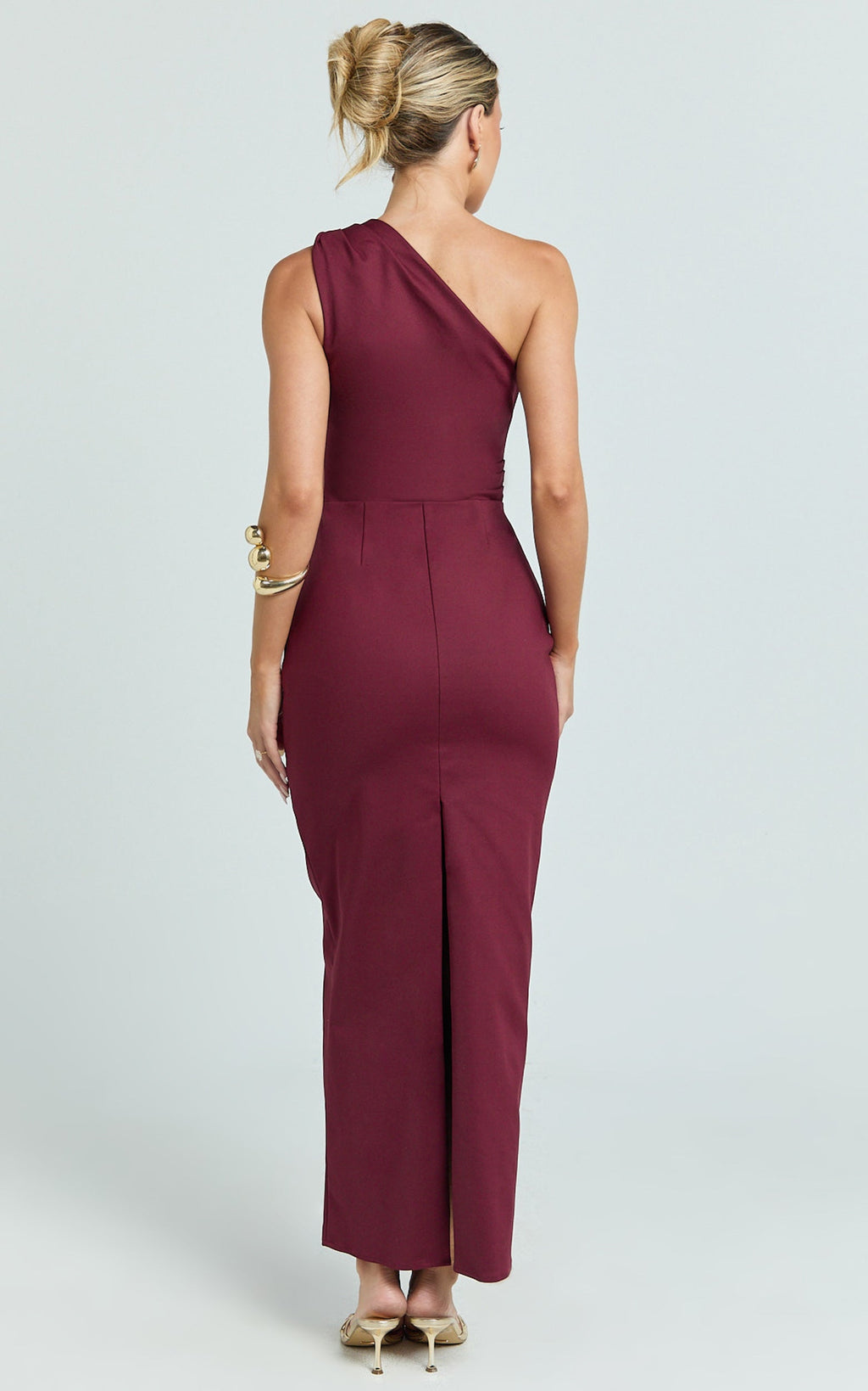 Karlie Midi Elbise - Tek Omuz Dar Kesim Elbise - Bordo