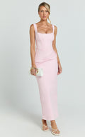 Karlie Maxi Elbise - U Yaka Dar Kesim Elbise - Pembe
