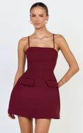 Katia Mini Elbise - Bordo Askılı Korse A Kesim Elbise