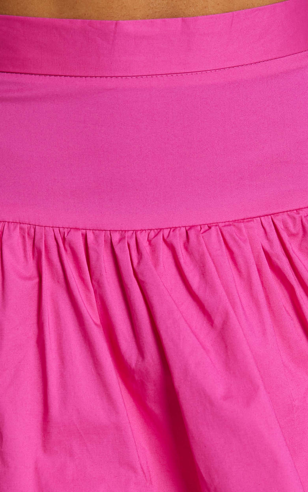 Kaycie İkili Takım - Pembe Tek Omuz Asimetrik Büzgülü Üst ve Katlı Midi Etek