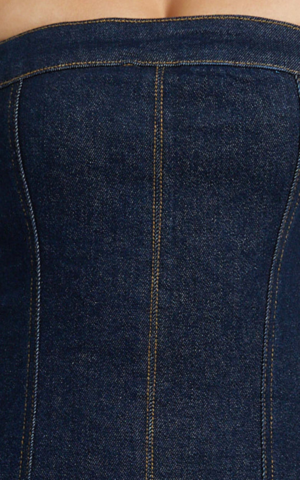 Keziah Maxi Elbise - İndigo Yıkamalı Denim Straplez Vücuda Oturan Elbise