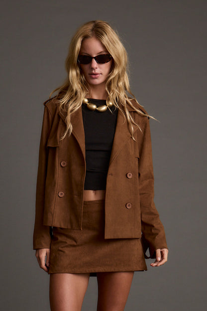Kinsey Taba Vegan Süet Crop Trençkot