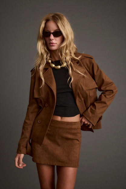 Kinsey Taba Vegan Süet Crop Trençkot