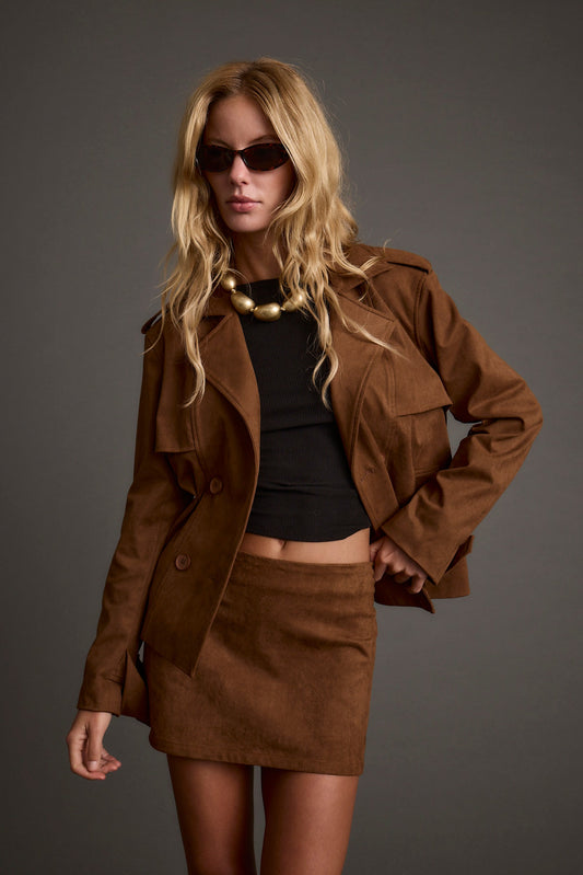 Kinsey Taba Vegan Süet Crop Trençkot