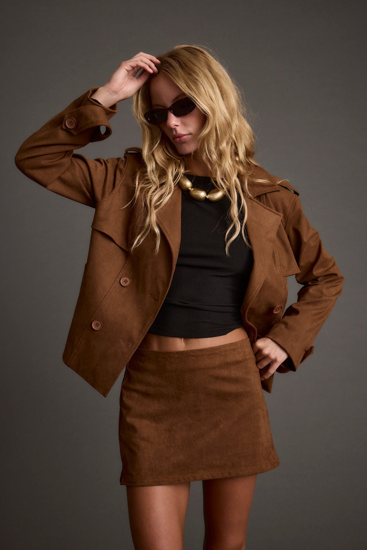 Kinsey Taba Vegan Süet Crop Trençkot