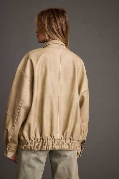 London Calling Açık Vizon Oversize Suni Deri Ceket