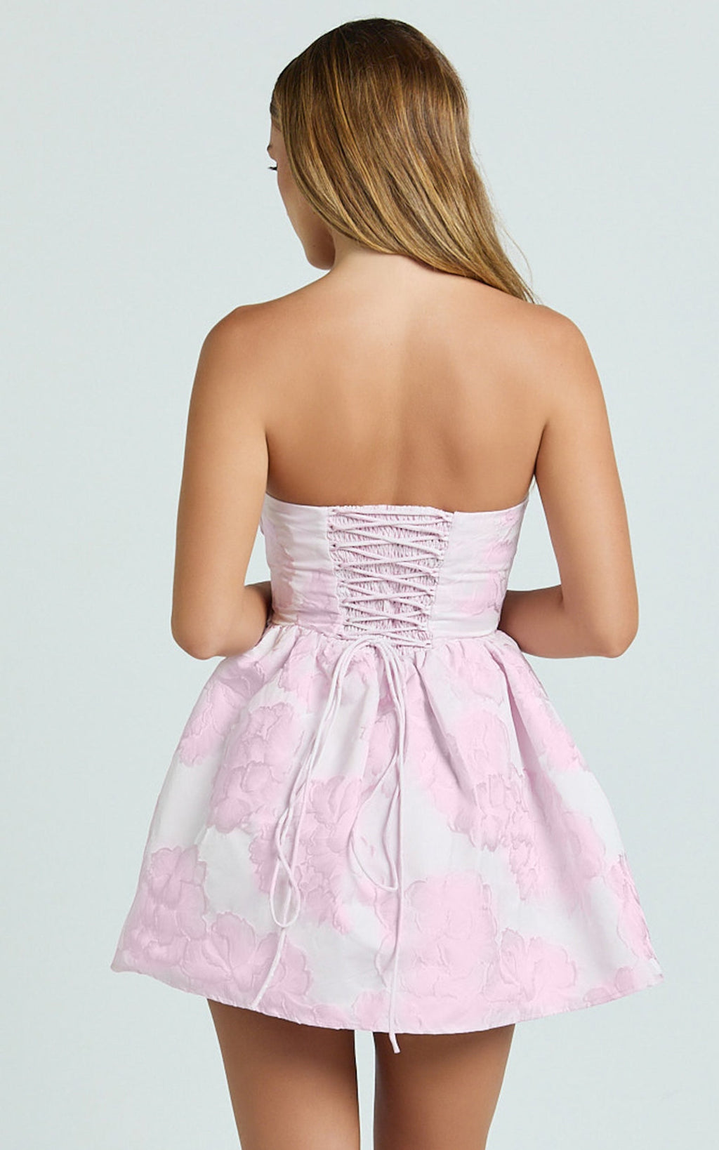 Laure Mini Elbise - Pembe Straplez Jakarlı Elbise