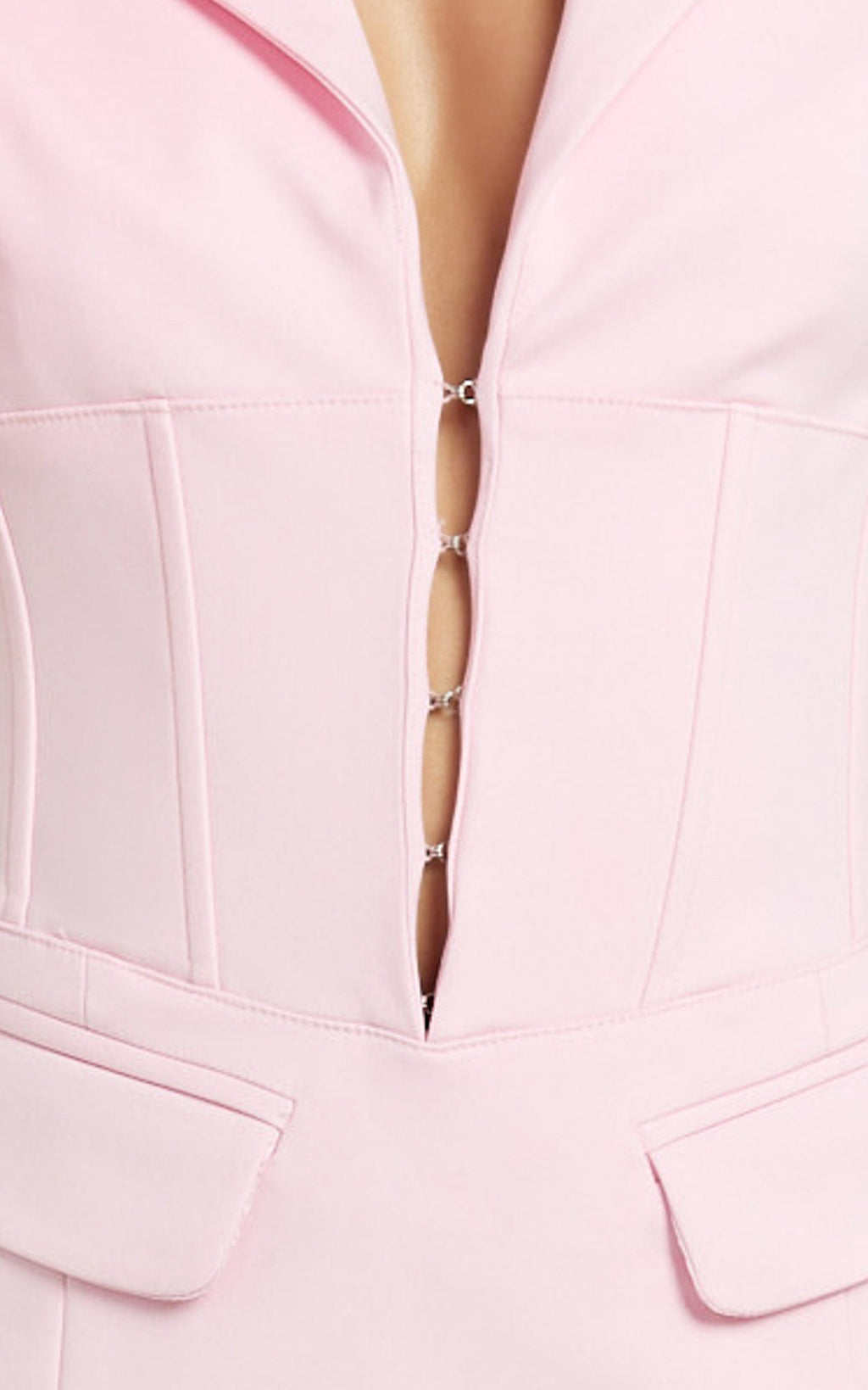 Lawrence Mini Elbise - Açık Pembe İş Giyimi Stilinde Kopçalı Önden Fit & Flare Blazer Elbise