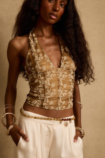 Lila Mocha Çiçekli Halter Bluz