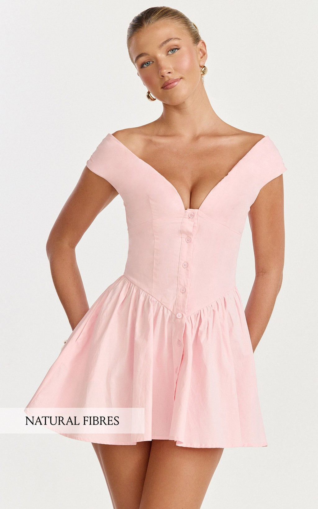 Lilac Mini Elbise - Omuzları Açık Fit & Flare Mini Elbise - Açık Pembe