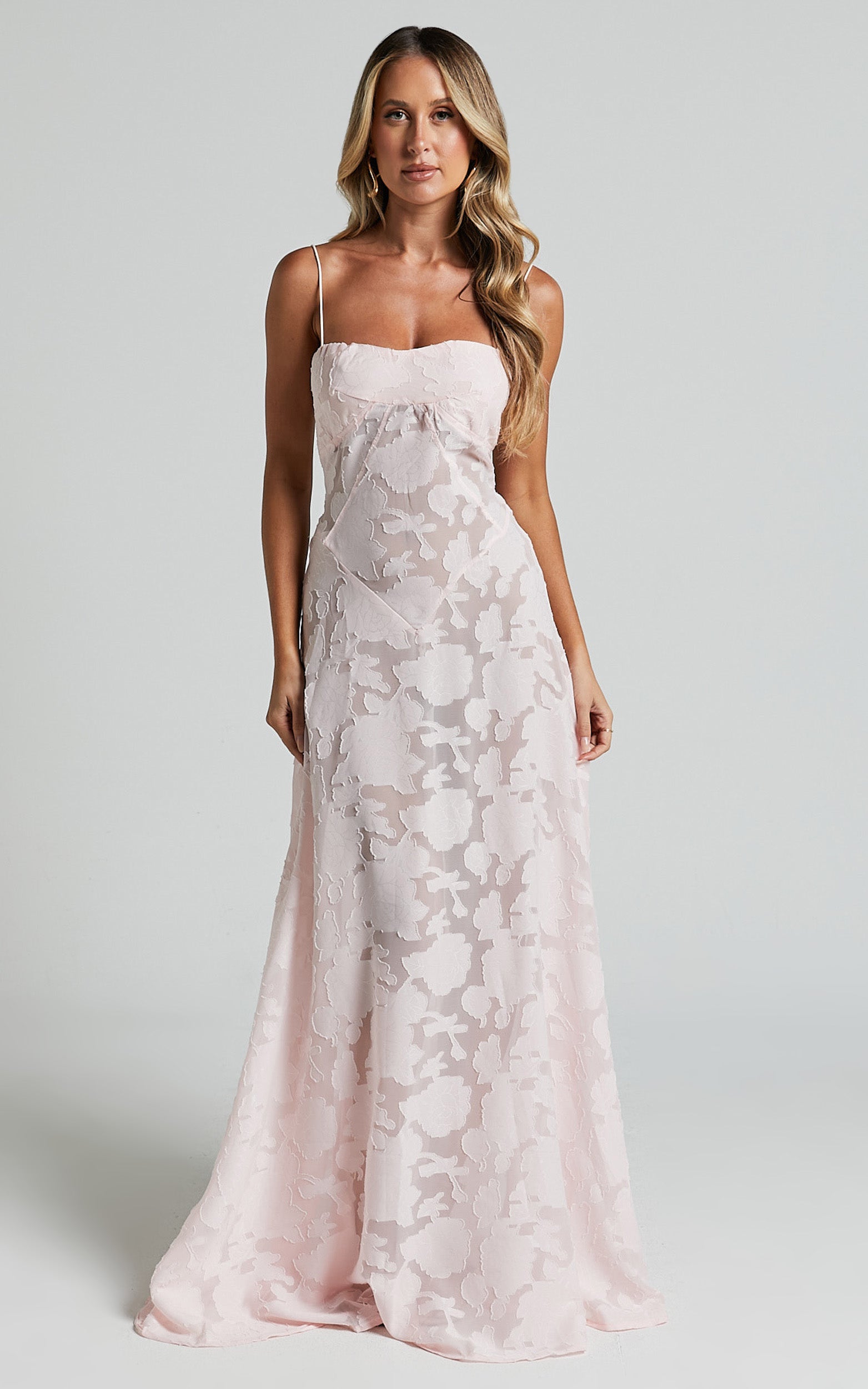 Lily Maxi Elbise - Pembe Transparan Jakarlı Maxi Elbise