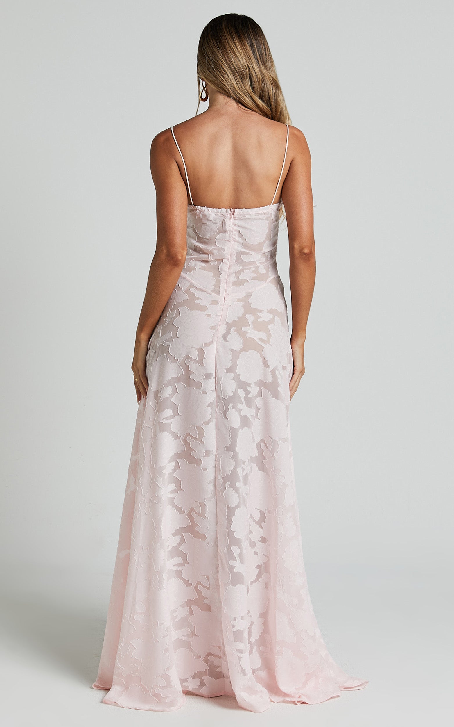 Lily Maxi Elbise - Pembe Transparan Jakarlı Maxi Elbise