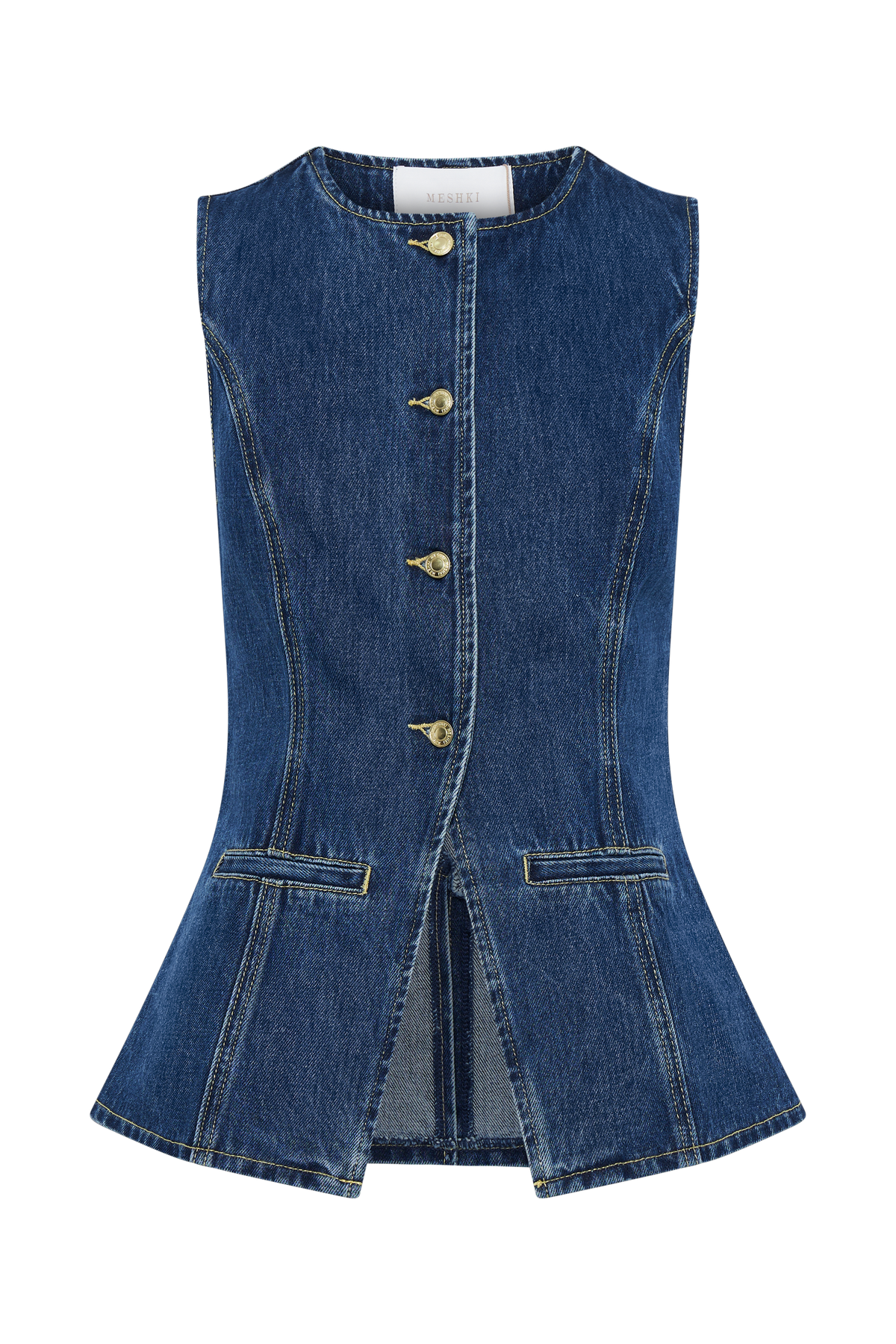 Abel Denim Düğmeli Üst - Koyu Mavi