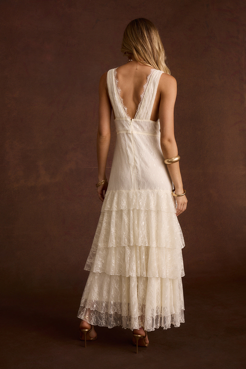 Mon Amour Krem Dantelli Maxi Elbise