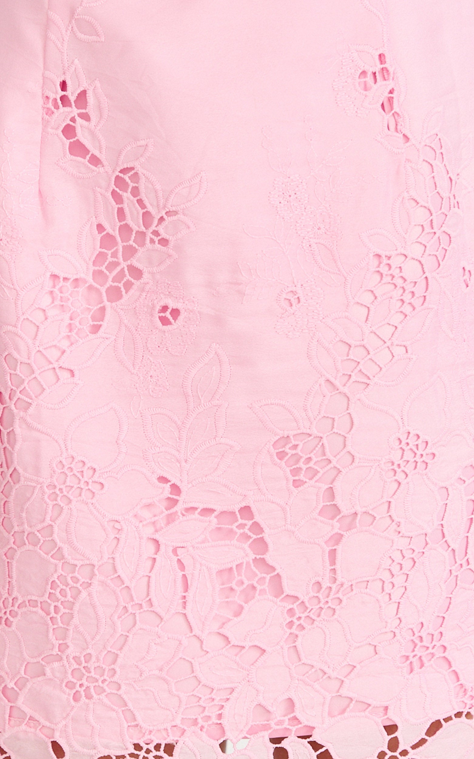 Maisie Mini Elbise - Pembe Brode Dekolteli Bordürlü Etek Uçlu Elbise