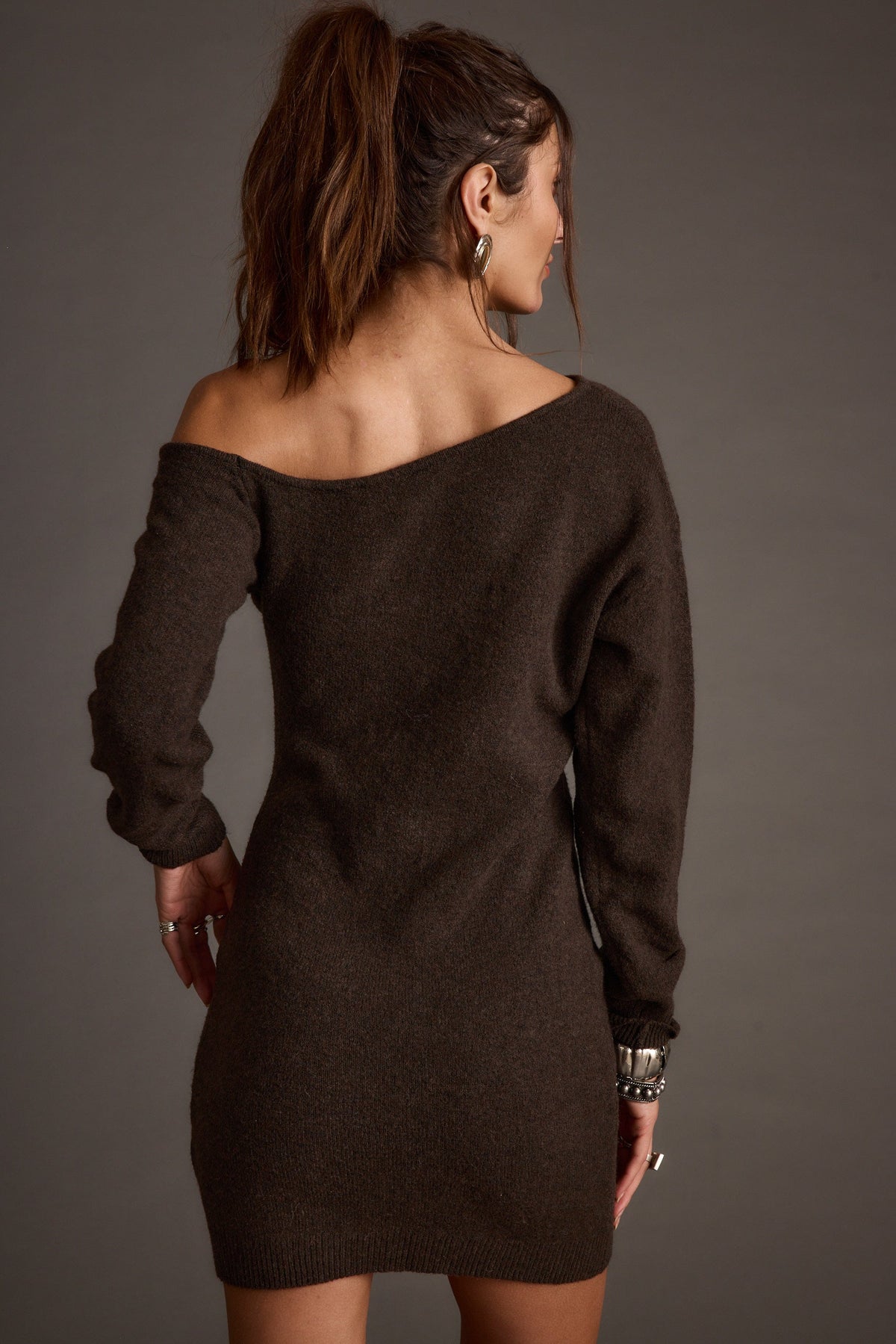 Margaret Mocha Kazak Mini Elbise