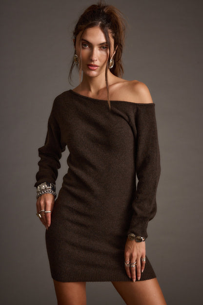 Margaret Mocha Kazak Mini Elbise