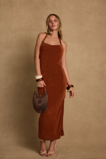 Melani Terracotta Midi Elbise