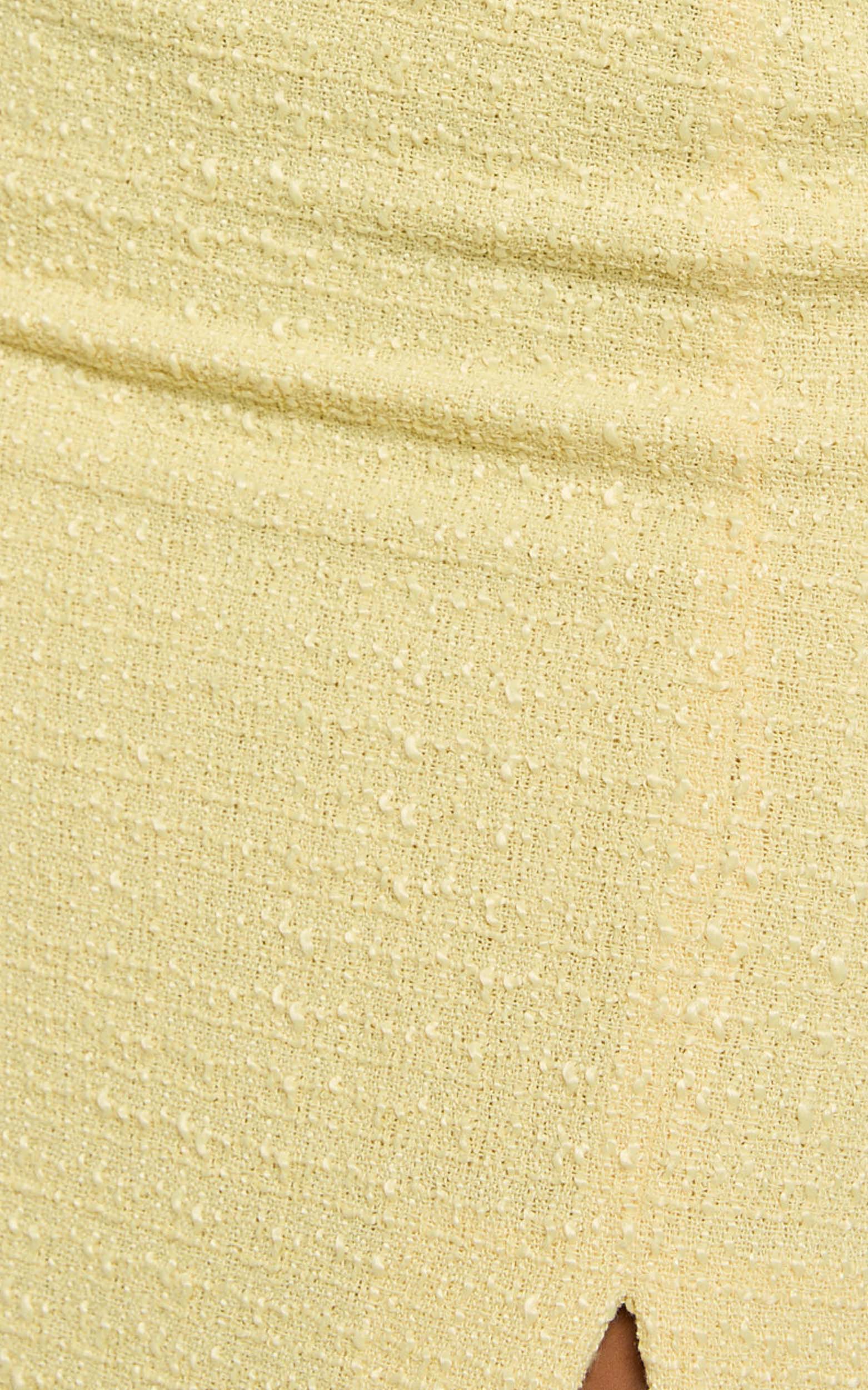 Mitzy İkili Takım - Limon Sarısı Buklet İnci Detaylı Crop Üst ve Kruvaze Görünümlü Midi Etek