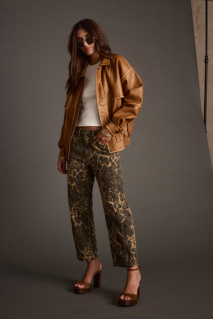 Muse Leopar Desenli Barrel Kot Pantolon