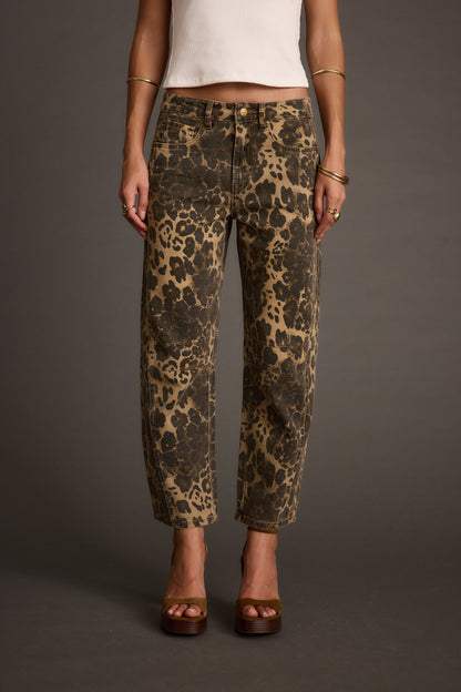 Muse Leopar Desenli Barrel Kot Pantolon