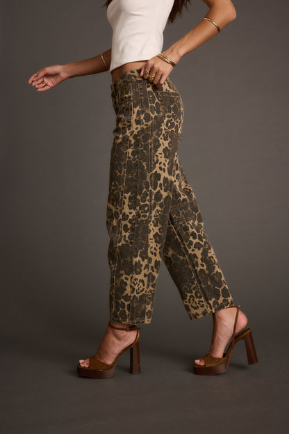 Muse Leopar Desenli Barrel Kot Pantolon